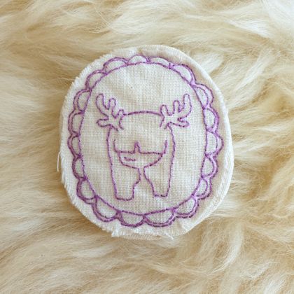 Hand Embroidered Reindeer Girl Brooch/Pin