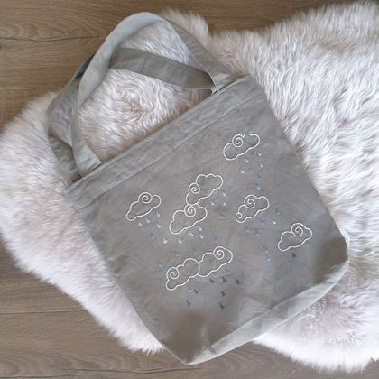 Hand Embroidered Rain Cloud Tote Bag 