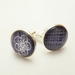 Glass cabochon cuff links- Royal blue, gold cross hatching, silver cherry blossom Washi paper- 18mm