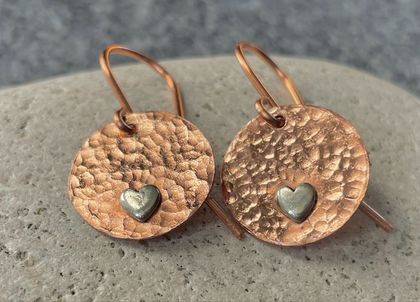 Fantail & Co Copper & Silver Heart Earrings - [#521]
