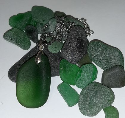 Large Green beachglass pendant