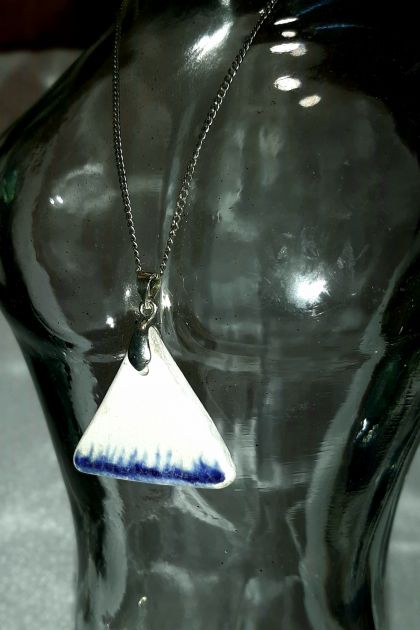 Blue and White found pottery pendant necklace