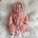 Hand Knitted Hoodie (Acrylic) - Blush Peach  (0-6 Months)