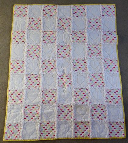 Cot Quilt - Hearts and Pastel Flannelette Squares - Easy Care and Cuddly