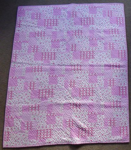 Cot or Lap Quilt - Pink and White with a Chenille backing