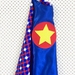 Kids Superhero Cape - Blue with bold geometric design