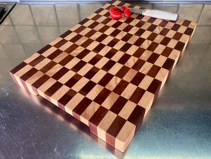 Rimu and Kahikatea end grain chopping board with handles