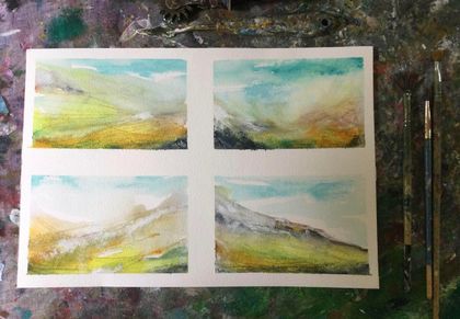  4  abstract  Landscapes on paper - Acrylic -Original  - New Zealand artist Marie Pickering