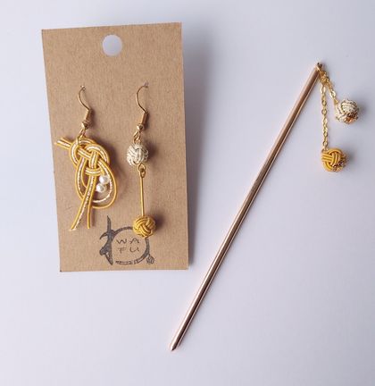 Matching Set :Asymmetric berry Earrings and a Hair Stick