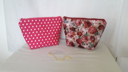 Make Up or Toiletry Bags in 2x Pretty Quilted Cotton Fabrics