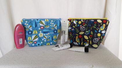 Quilted Cotton Kiwi Birds Make Up Bags