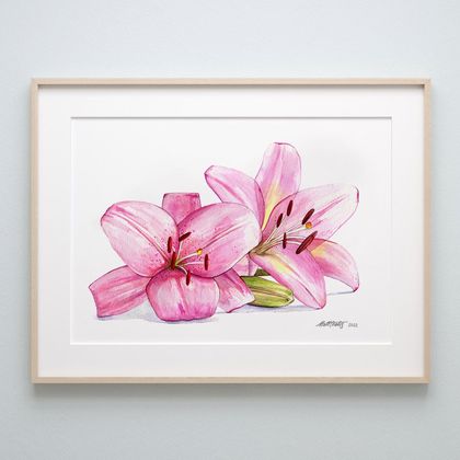 'Pink Lillies' A4 Art Print