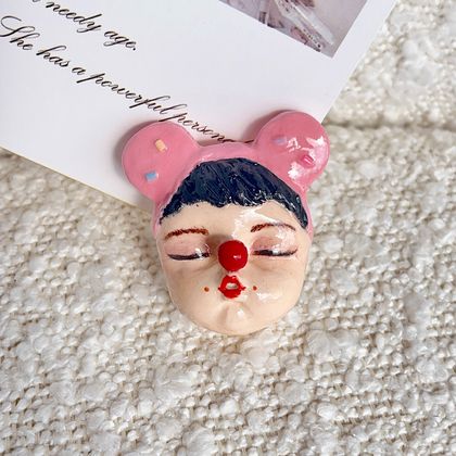 Pink Ears Clown Doll Brooch/Necklace