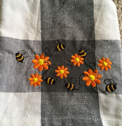 Garden & Bee Themed Embroidered Tea Towel