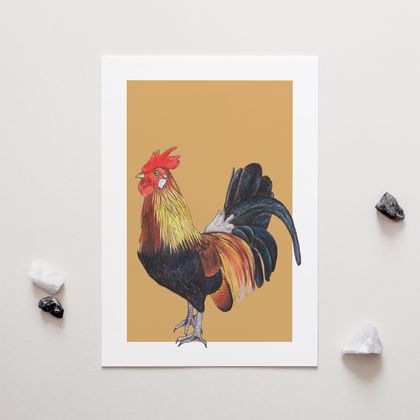 Rooster on Tan – A4 Art Print