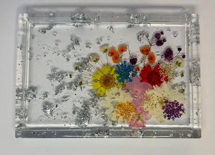 Floral Resin Art Tray -  Rectangular - Sliver Flake