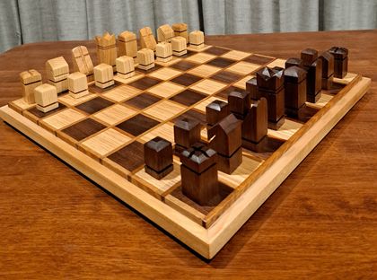 Classic Chess Board - Walnut and Ash chess board with solid Rimu border