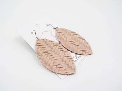 Leather Leaf Earrings, Blush