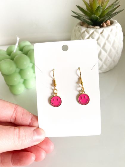 Hot-pink Smiley Earrings