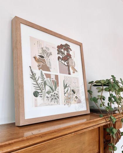 Framed Original Collage – Vintage Botanical Series