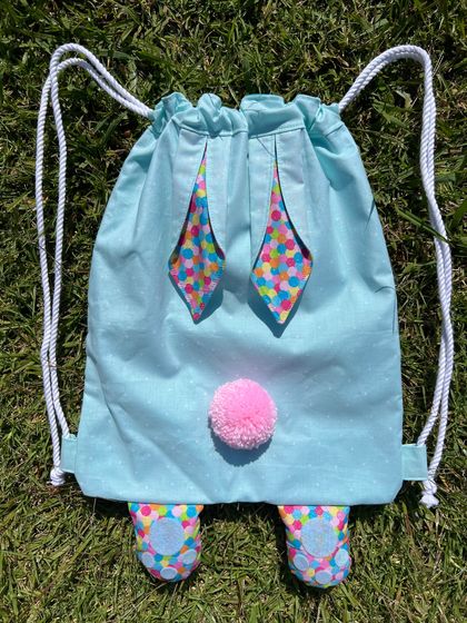 Bunny Backpack Aqua & Rainbow spots