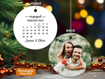 Couples Wedding Photo Ornament, Engagement Ornament Personalized Bridal Shower Gift With Picture Date 2024, Engagement Gift For Couples