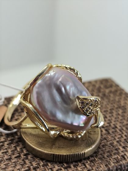 Gold Leaf Baroque Natural Purple Pearl Ring 925 silver, plated with 18K gold Rosa Jewelry Store