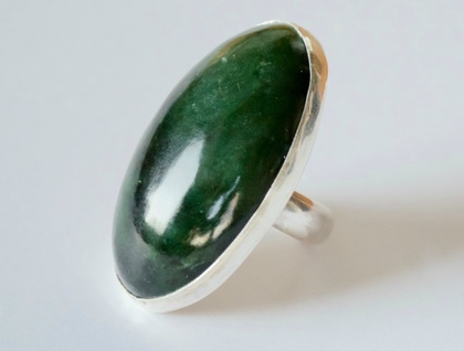 Greenstone and sterling silver oval ring