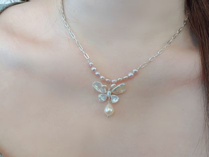 Freshwater pearls, butterfly necklace