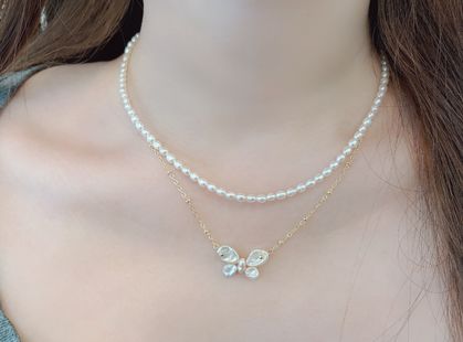 Freshwater Pearls, Butterfly Necklace - Minimalist Style