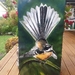 New Zealand  FANTAIL BIRD, OUTDOOR Wall ART Panel  from my original silk painting. 70 x 32cm.