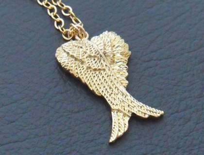 Blessed Wings necklace: folded angel-wings pendant in light gold on gold-filled chain