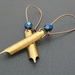 Pen And Ink earrings: real, vintage, brass pen-nibs with inky blue Czech glass