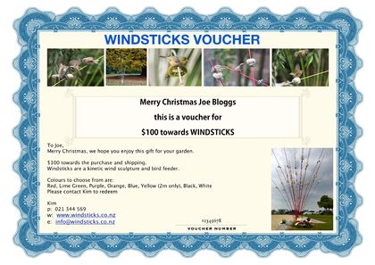 Windsticks VOUCHER, Wind Sculpture & Bird Feeder, VOUCHER for $100