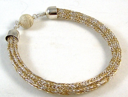 Gold and Silver Stripy Viking Bangle