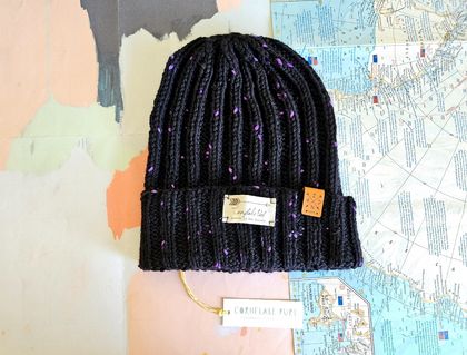 Aro Valley luxury beanie - black purple thick and soft NZ wool hat