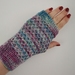 SIREN womens fingerless mitts – purple, blue and green wool