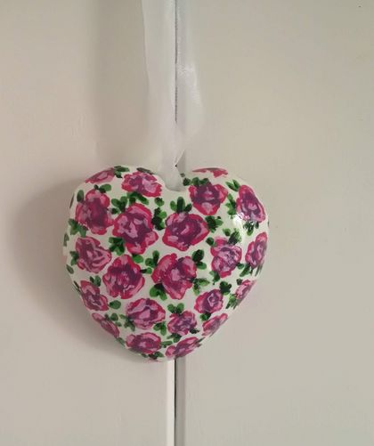 Heart with Painted Pink Roses hanger