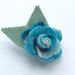 Teal Check Wool Blanket Flower Brooch