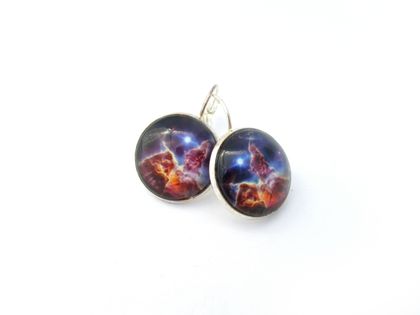Nebula Earrings- Astronomy Glass Cabochon Earrings, diameter 18mm/0.71in. The Dust Pillar of the Carina Nebula