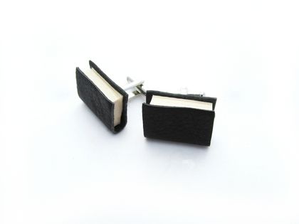 Black Leather Miniature Handcrafted Book Cuff Links For Him- Teeny Tiny, Miniature, Literature