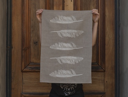 Natural 100% Linen White feather kitchen tea towel