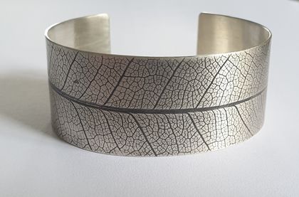 Sterling Silver Leaf Textured Cuff