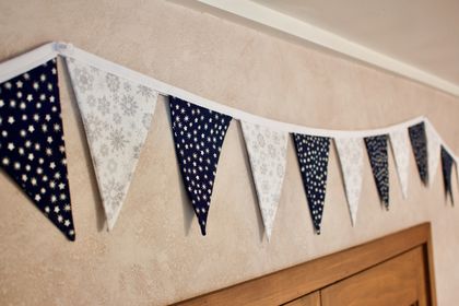 Fabric Bunting - Winter Snow & Stars - 3 Metres Double-Sided