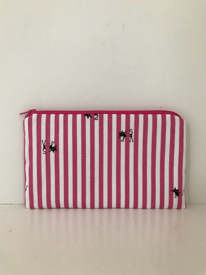 SALE - Cats & stripes medium size pencil case / make-up pouch / toiletry pouch / clutch