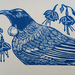 Tui Linocut in kahurangi/blue