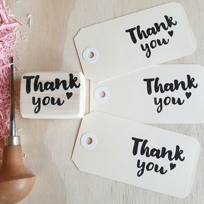 Hand Carved Rubber Stamp - "Thank you"