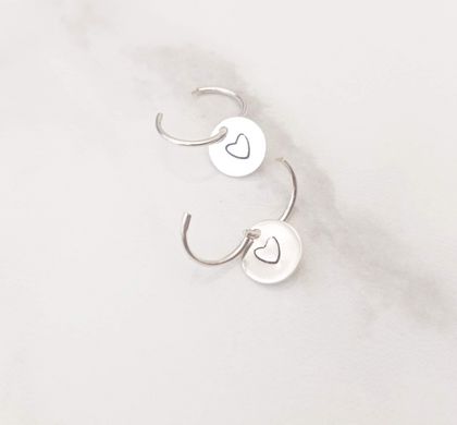 Hand Stamped Heart Disc Earrings