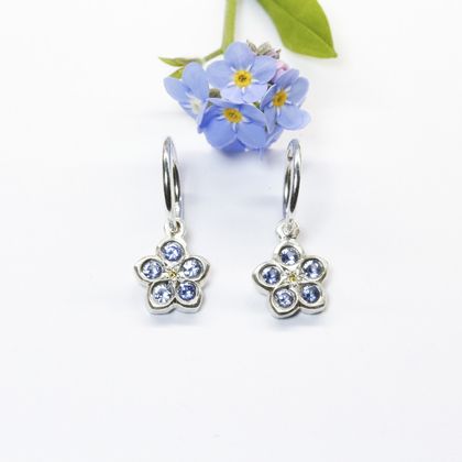 sapphire and diamond forget me not earrings on sleepers