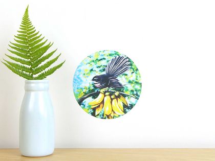Fantail in Kowhai tiny dot wall decal by Ira Mitchell